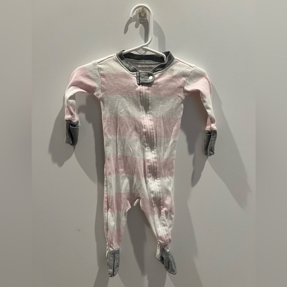 Burt’s Bees Baby Pink and Gray Striped One Piece Footie